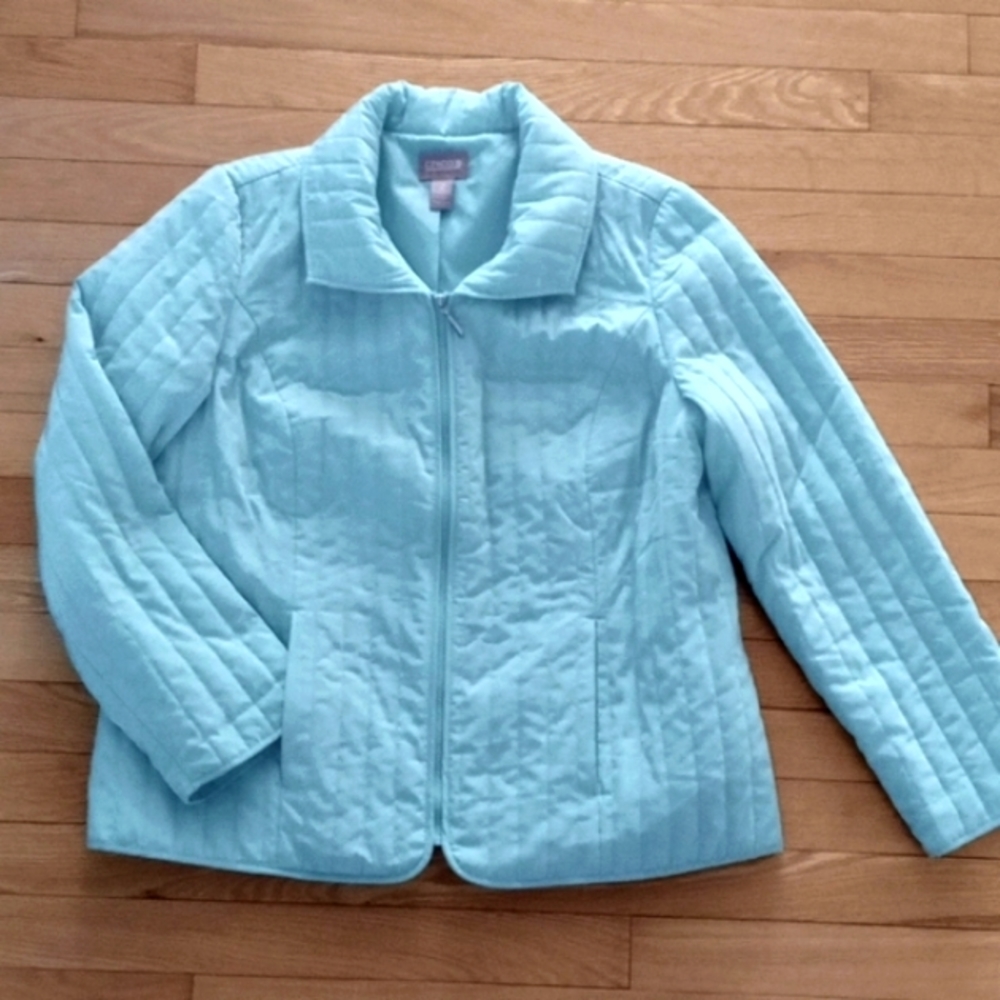 Chico's Aqua Large (2) Quilted Light Weight Zip Jacket